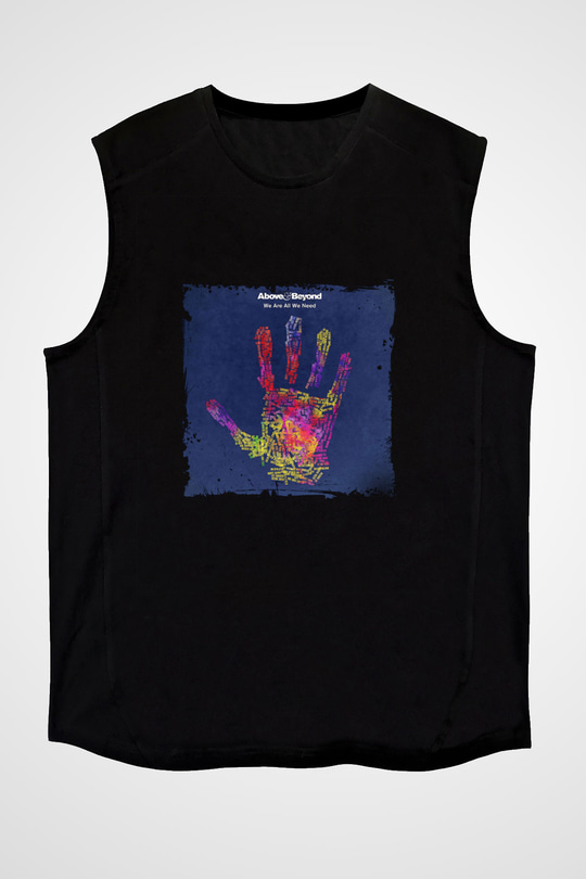 Above and Beyond Baskılı Unisex Siyah Kolsuz Tişört