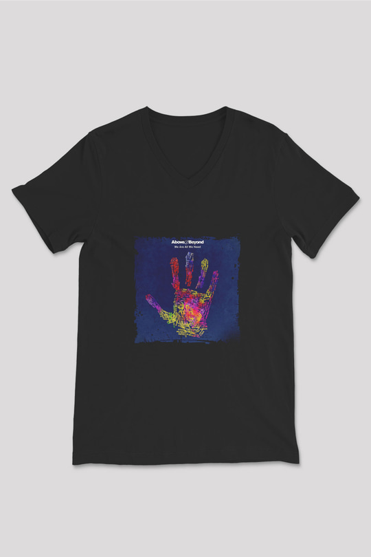 Above and Beyond Baskılı Unisex Siyah V Yaka Tişört