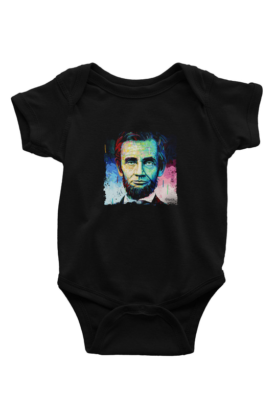 Abraham Lincoln Baskılı Unisex Siyah Bebek Body - Zıbın