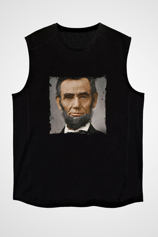 Abraham Lincoln Baskılı Unisex Siyah Kolsuz Tişört