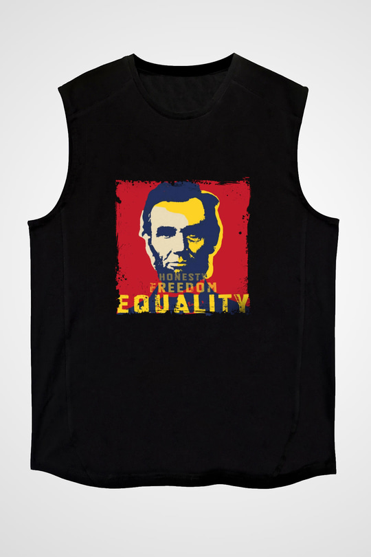Abraham Lincoln Baskılı Unisex Siyah Kolsuz Tişört