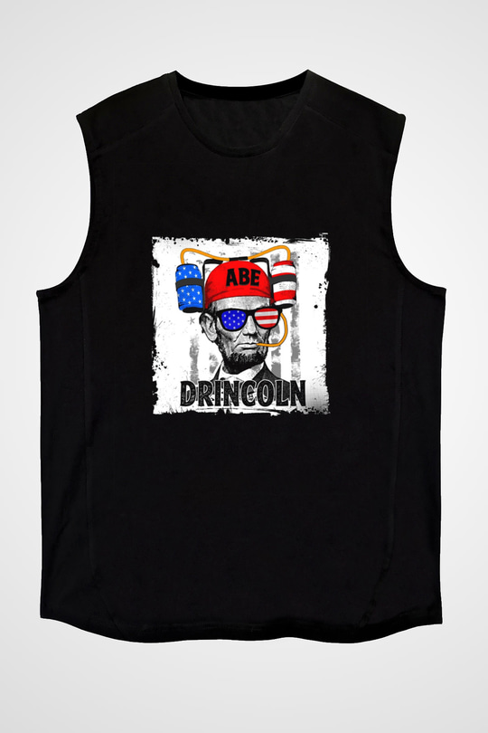 Abraham Lincoln Baskılı Unisex Siyah Kolsuz Tişört