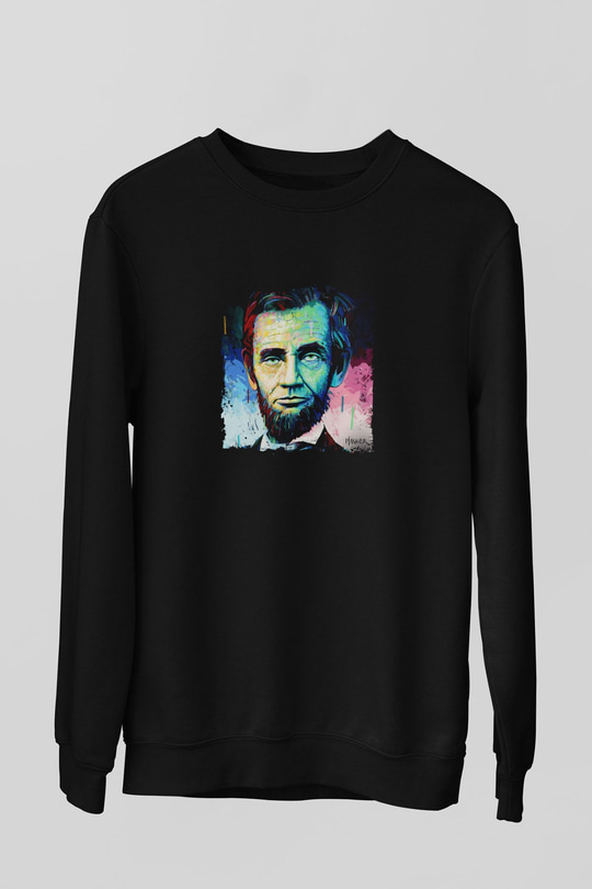 Abraham Lincoln Baskılı Unisex Siyah Sweatshirt