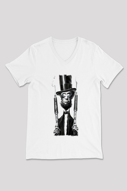 Abraham Lincoln Beyaz Unisex V Yaka Tişört