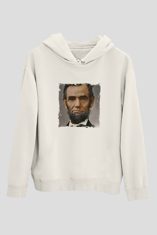 Abraham Lincoln Unisex Baskılı Beyaz Kapüşonlu Sweatshirt