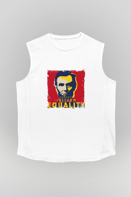 Abraham Lincoln Unisex Baskılı Beyaz Kolsuz Tişört