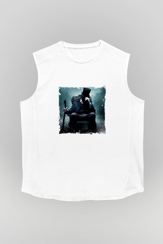 Abraham Lincoln Unisex Baskılı Beyaz Kolsuz Tişört