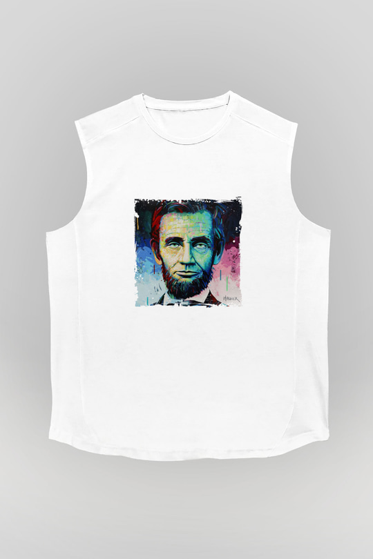 Abraham Lincoln Unisex Baskılı Beyaz Kolsuz Tişört