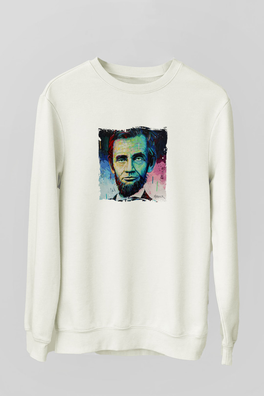 Abraham Lincoln Unisex Baskılı Beyaz Sweatshirt