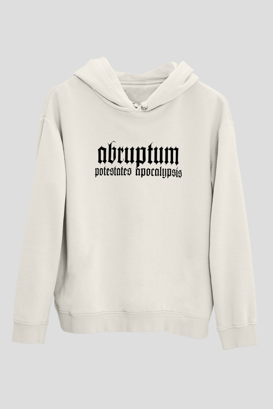 Abruptum Baskılı Beyaz Unisex Kapüşonlu Sweatshirt