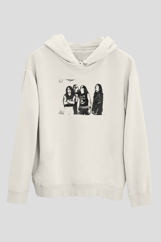 Abruptum Baskılı Beyaz Unisex Kapüşonlu Sweatshirt