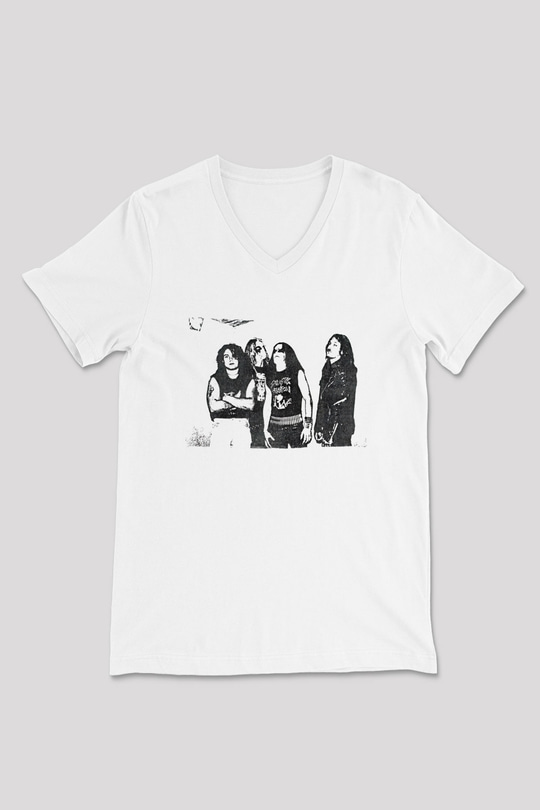 Abruptum Baskılı Beyaz Unisex V Yaka Tişört - Tshirt