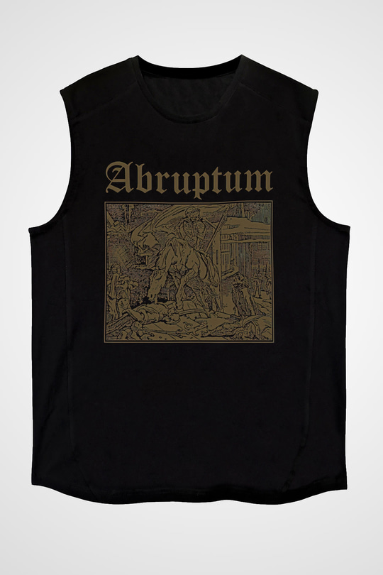 Abruptum Baskılı Unisex Siyah Kolsuz Tişört - Tshirt
