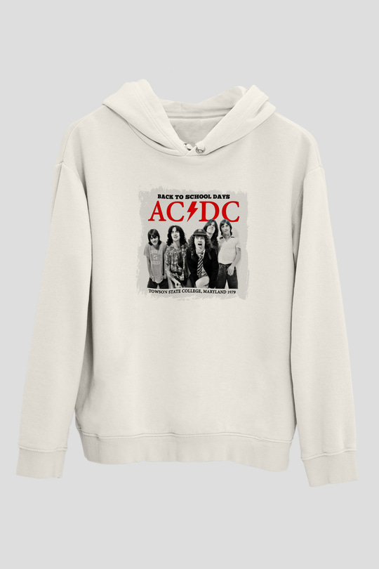 ACDC Baskılı Unisex Beyaz Hoodie