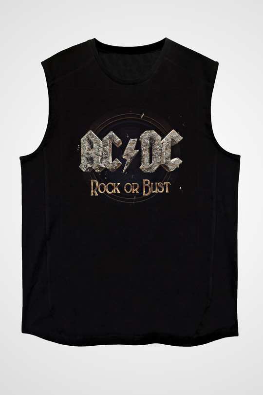 ACDC Baskılı Unisex Siyah Kolsuz Tişört