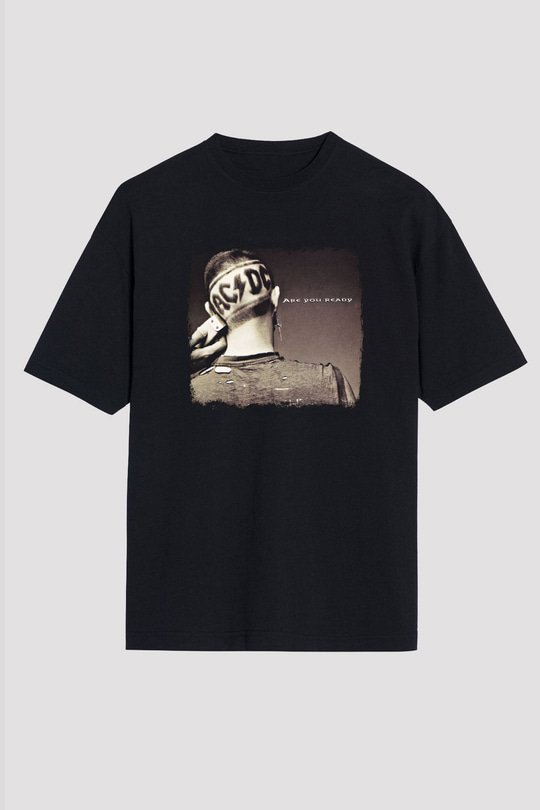 ACDC Baskılı Unisex Siyah Oversize Tişört