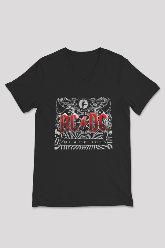 AC DC Black Ice Siyah Unisex V Yaka Tişört T-Shirt