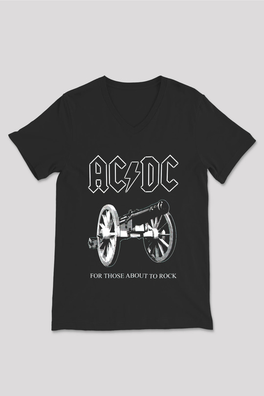 AC DC For Those About To Rock Siyah Unisex V Yaka Tişört T-Shirt