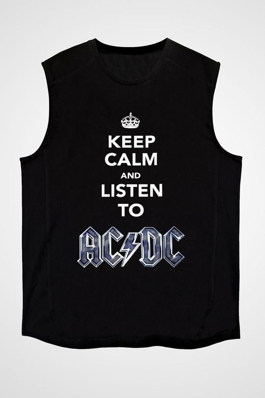 AC DC Keep Calm And Listen To Ac Dc Siyah Unisex Kolsuz Tişört