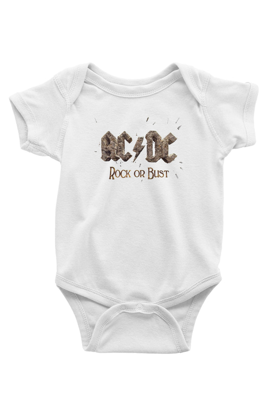 AC DC Rock Or Bust Baskılı Beyaz Unisex Bebek Body - Zıbın