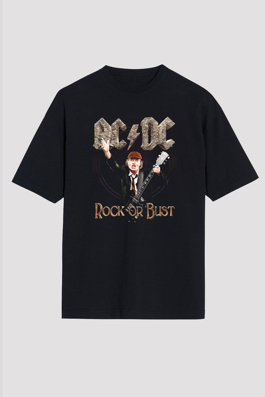 AC DC Rock Or Bust Siyah Unisex Oversize Tişört T-Shirt