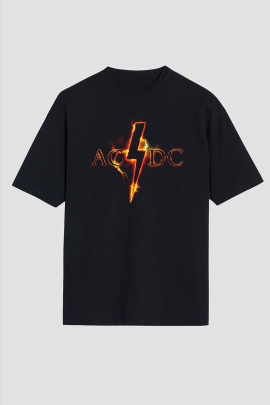 AC DC Thunderbolt Siyah Unisex Oversize Tişört T-Shirt