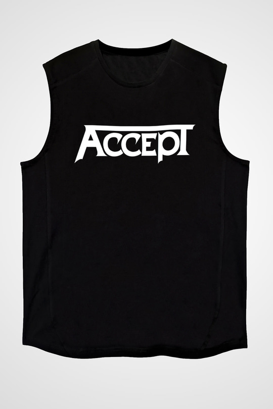 Accept Siyah Unisex Kolsuz Tişört
