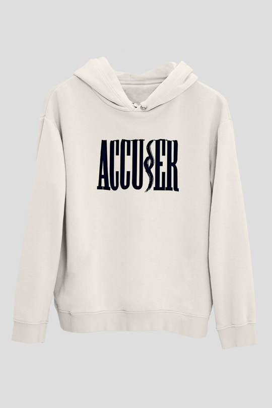 Accuser Baskılı Unisex Beyaz Hoodie