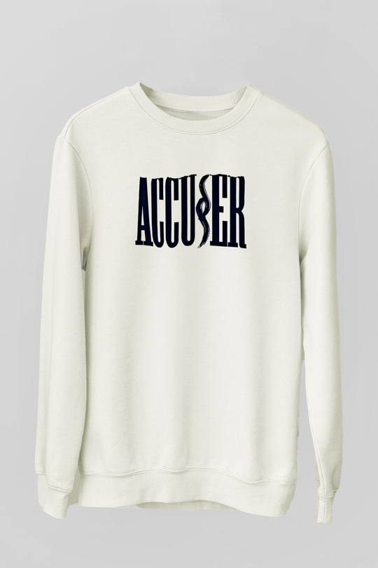 Accuser Baskılı Unisex Beyaz Sweatshirt