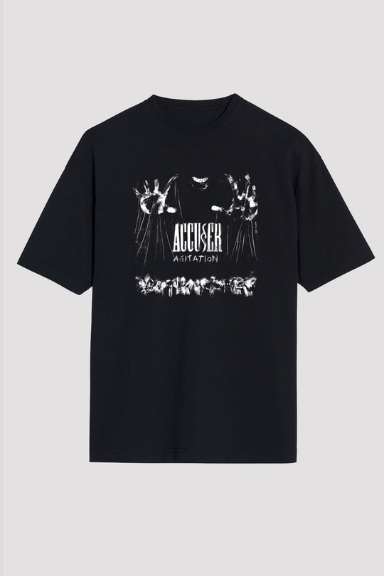 Accuser Baskılı Unisex Siyah Oversize Tişört