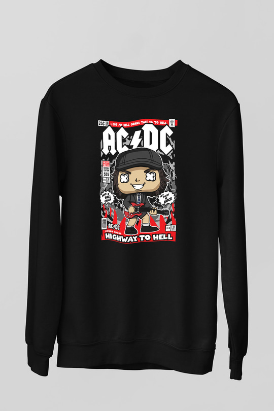 ACDC Baskılı Unisex Siyah Sweatshirt