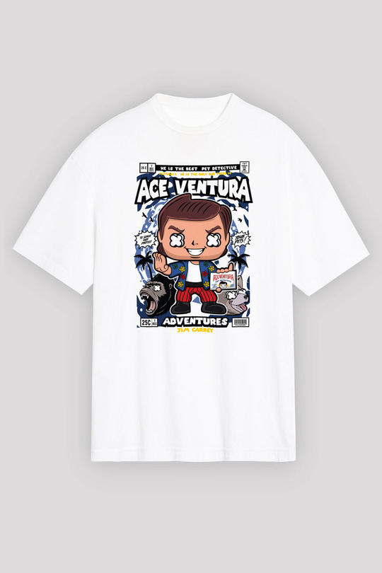 Ace Ventura Baskılı Unisex Beyaz Oversize Tişört