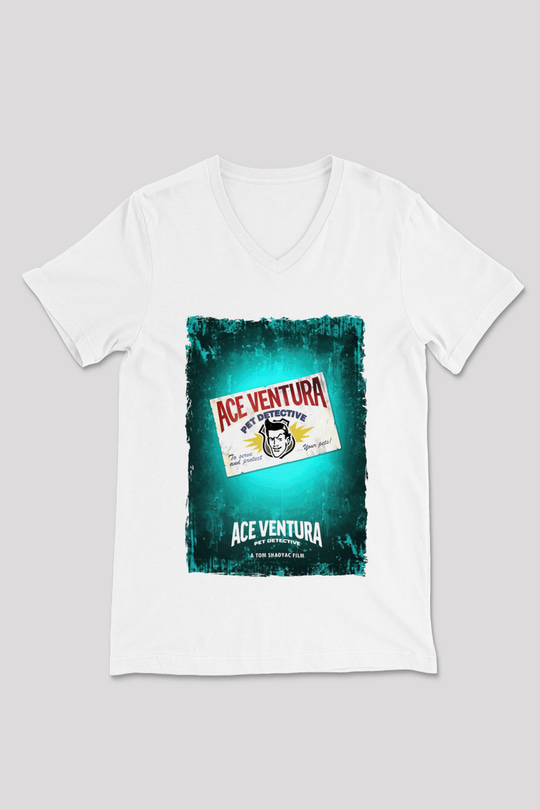 Ace Ventura Beyaz Unisex  V Yaka Tişört
