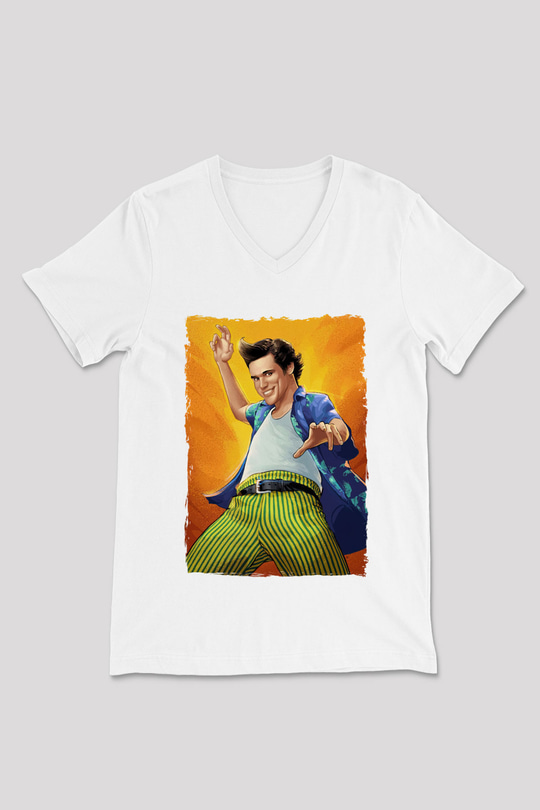 Ace Ventura Beyaz Unisex  V Yaka Tişört