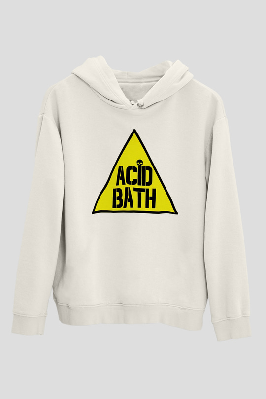 Acid Bath Baskılı Beyaz Unisex Kapüşonlu Sweatshirt