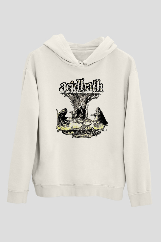 Acid Bath Baskılı Beyaz Unisex Kapüşonlu Sweatshirt