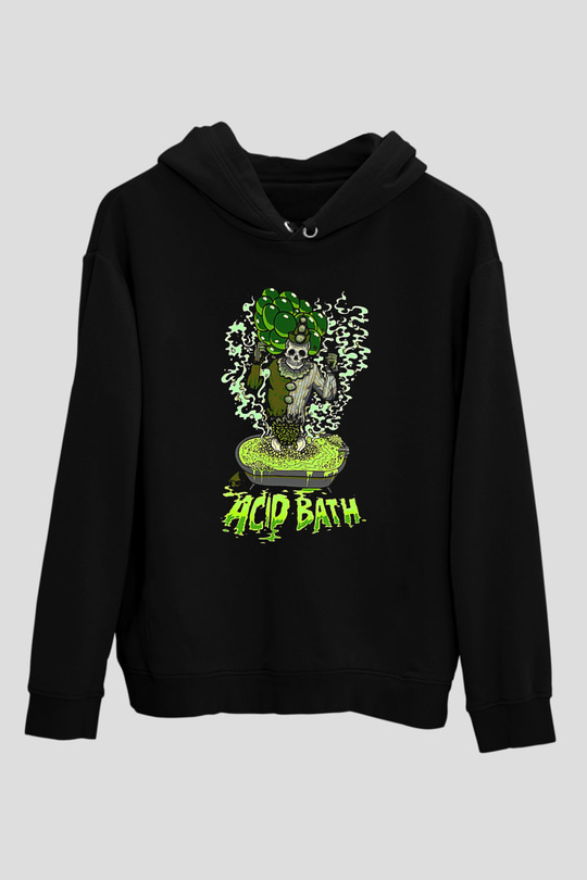 Acid Bath Baskılı Unisex Siyah Hoodie