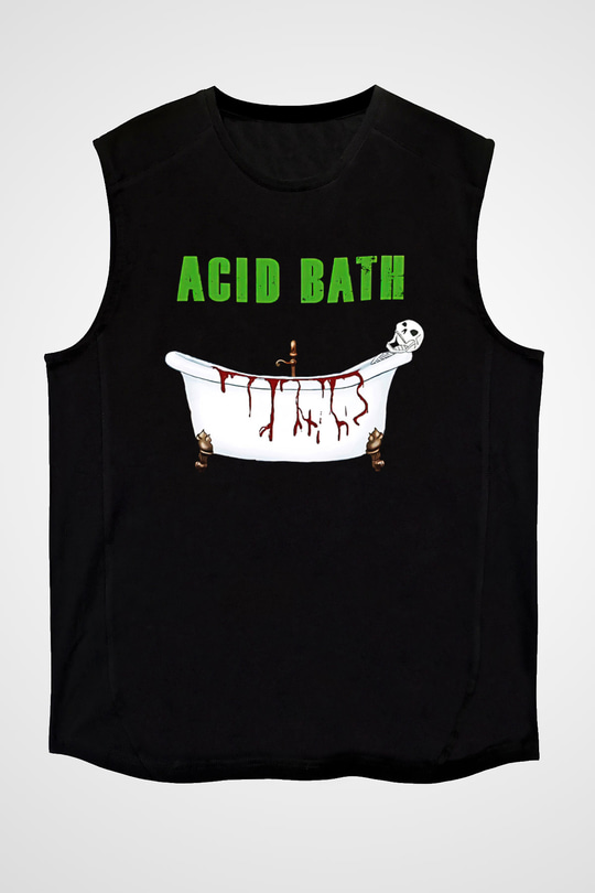 Acid Bath Baskılı Unisex Siyah Kolsuz Tişört - Tshirt