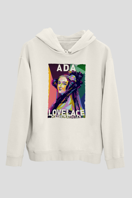 Ada Lovelace Baskılı Unisex Ekru Hoodie