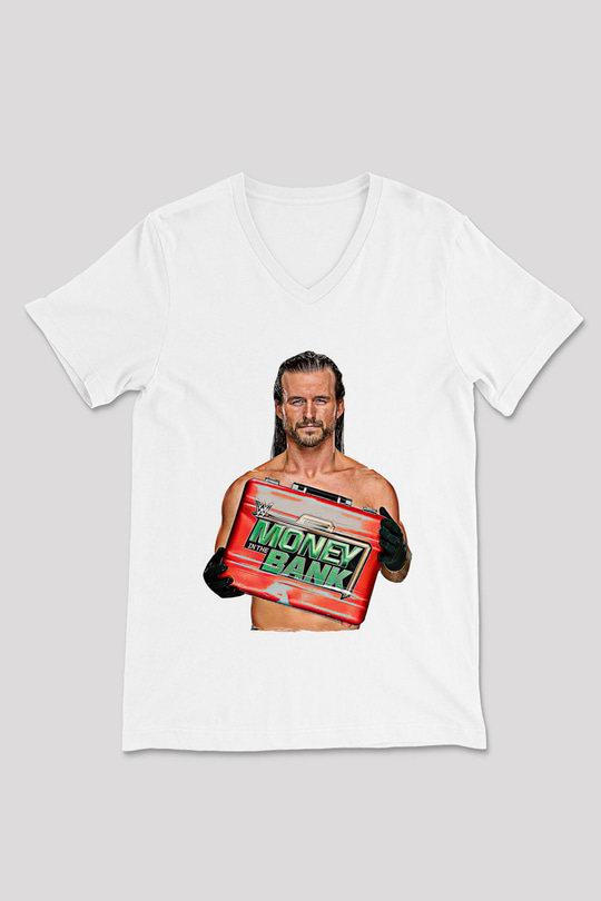 Adam Cole Baskılı Beyaz Unisex V Yaka Tişört - Tshirt