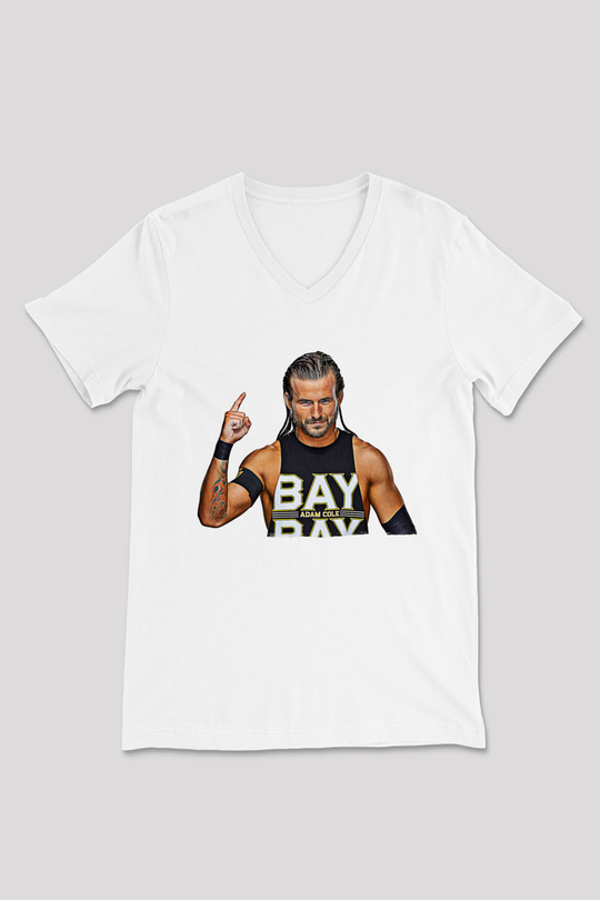 Adam Cole Baskılı Beyaz Unisex V Yaka Tişört - Tshirt
