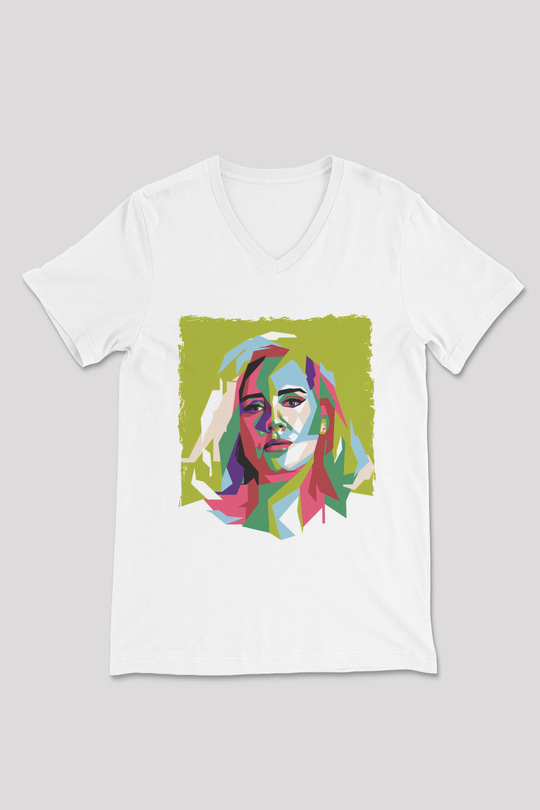 Adele Beyaz Unisex V Yaka Tişört