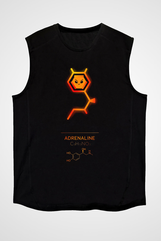 Adrenalin Molekülü Baskılı Unisex Kolsuz Siyah Tişört - Tshirt