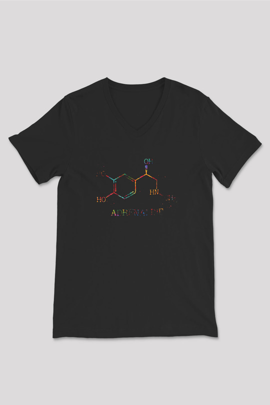 Adrenalin Molekülü Kimyasal Form Baskılı Unisex V Yaka Siyah Tİşört - Tshirt