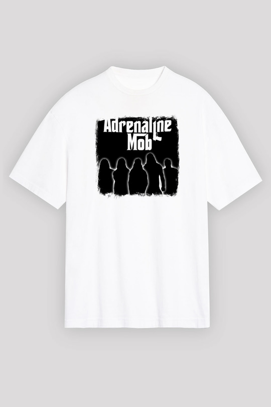 Adrenaline Mob Baskılı Unisex Beyaz Oversize Tişört