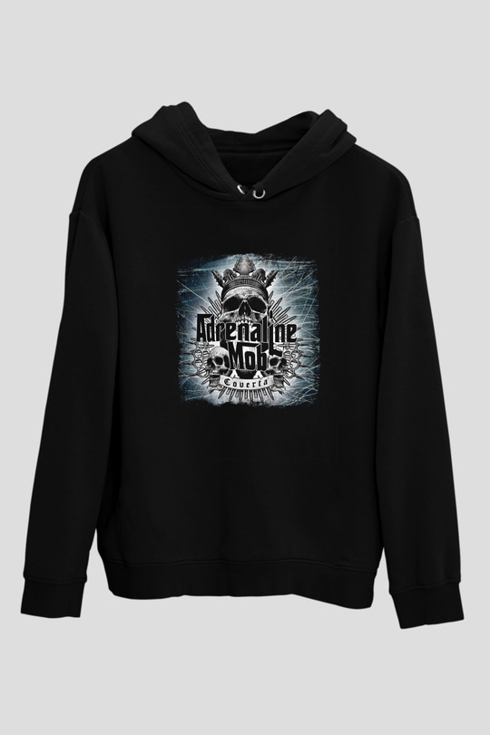 Adrenaline Mob Baskılı Unisex Siyah Hoodie