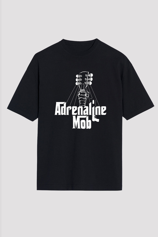 Adrenaline Mob Baskılı Unisex Siyah Oversize Tişört