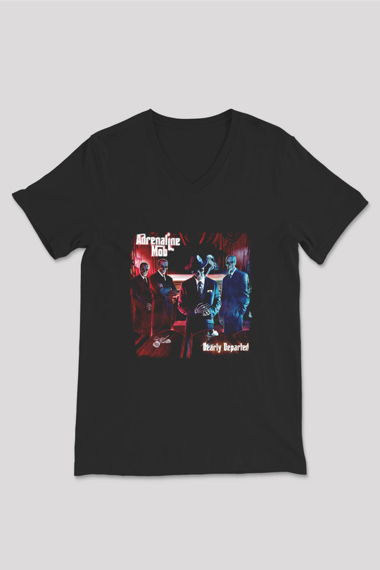 Adrenaline Mob Baskılı Unisex Siyah V Yaka Tişört