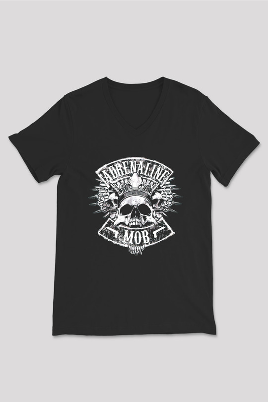 Adrenaline Mob Siyah Unisex V Yaka Tişört