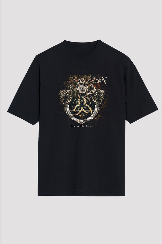 Aeon Baskılı Unisex Siyah Oversize Tişört